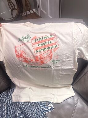 Masters Cream Tee with Coral & Green Pimento Sandwich Print